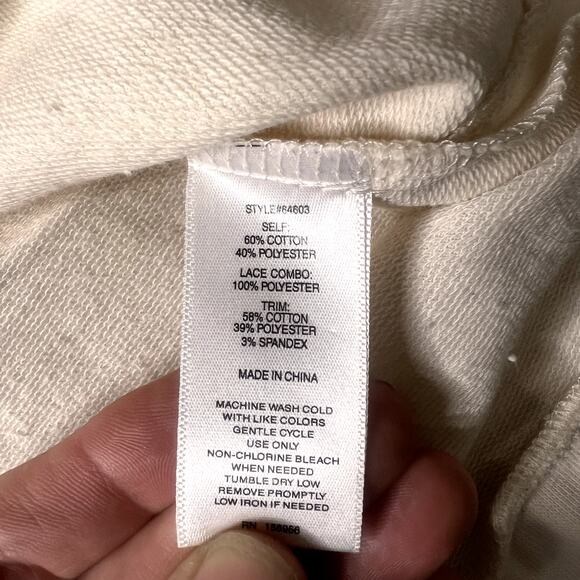 Hannah Womens Large Shirt Cream Crochet Sleeves BOHO Cottagecore Unique Artsy - Picture 8 of 10